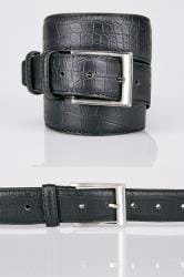 Black Textured Bonded Leather Belt