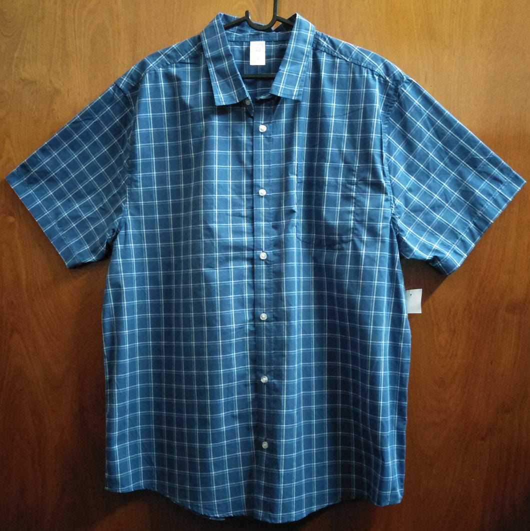Blue Checked Short Sleeve Button Up Plus Size Shirt