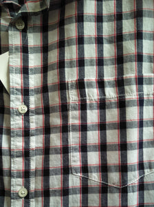 Black, White and Red Checked Short Sleeve Button Up Plus Size Shirt